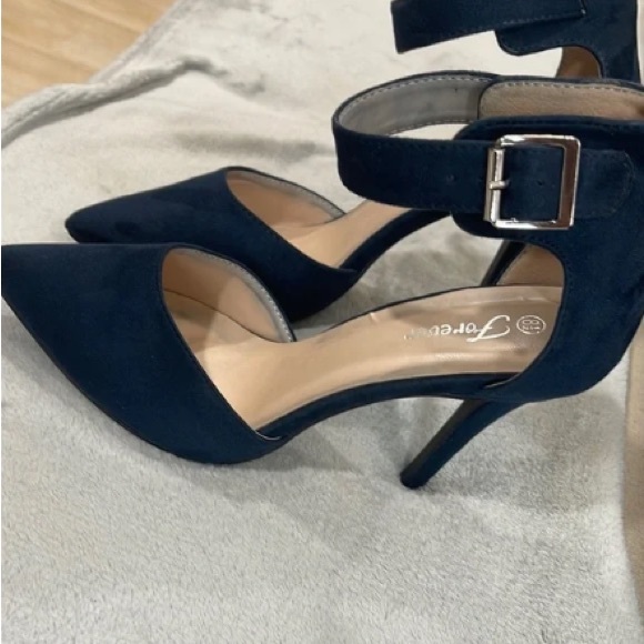 Forever 21 Blue Suede Heels with Ankle Strap - Picture 3 of 3